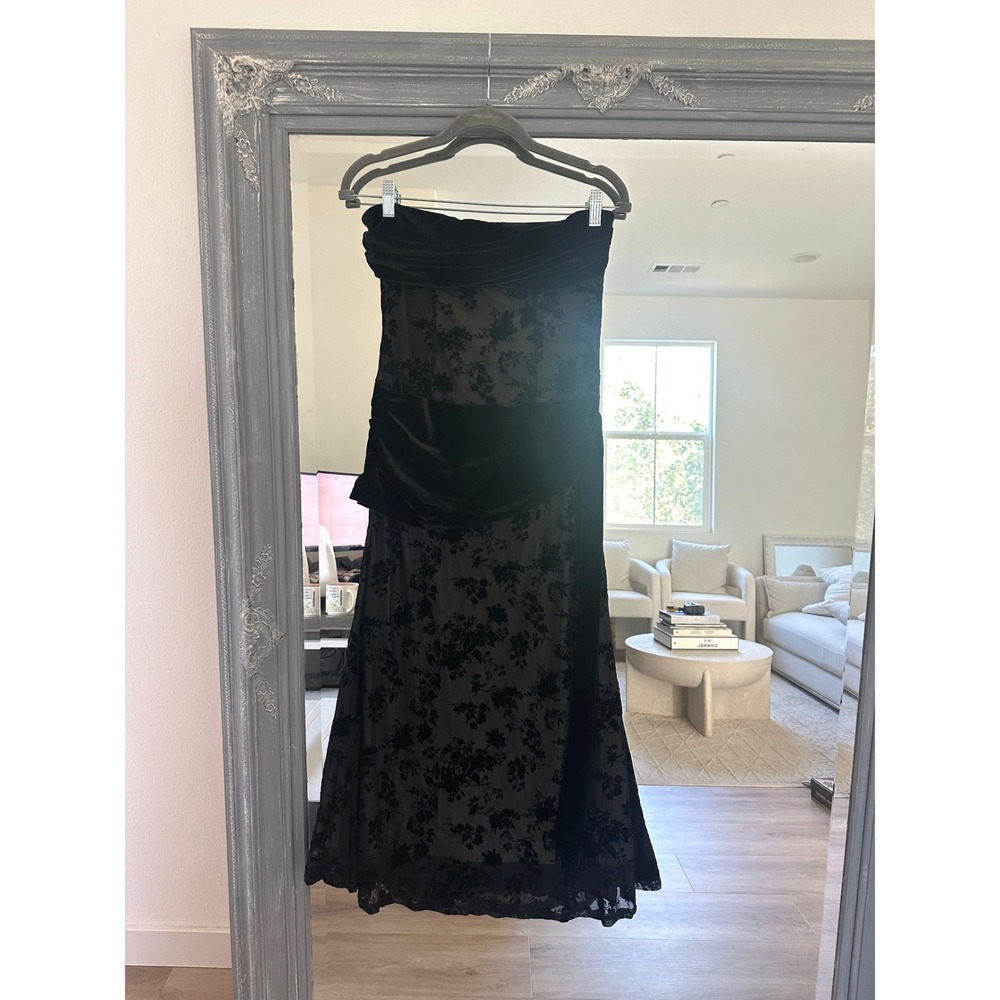 Cider Velvet Floral Lace Ruched Bandeau Maxi Mermaid Dress Gothic Fairy Grunge M - Picture 3 of 11